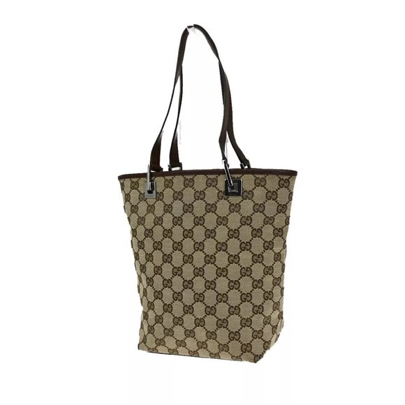 GUCCI Logo GG Pattern Shoulder Tote Bag Canvas Leather Brown SHW Italy - Picture 1 of 15
